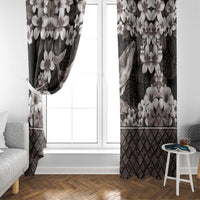 Hawaiian Plumeria and Humpback Whales Window Curtain Polynerian Art Tattoo-Grayscale Mode