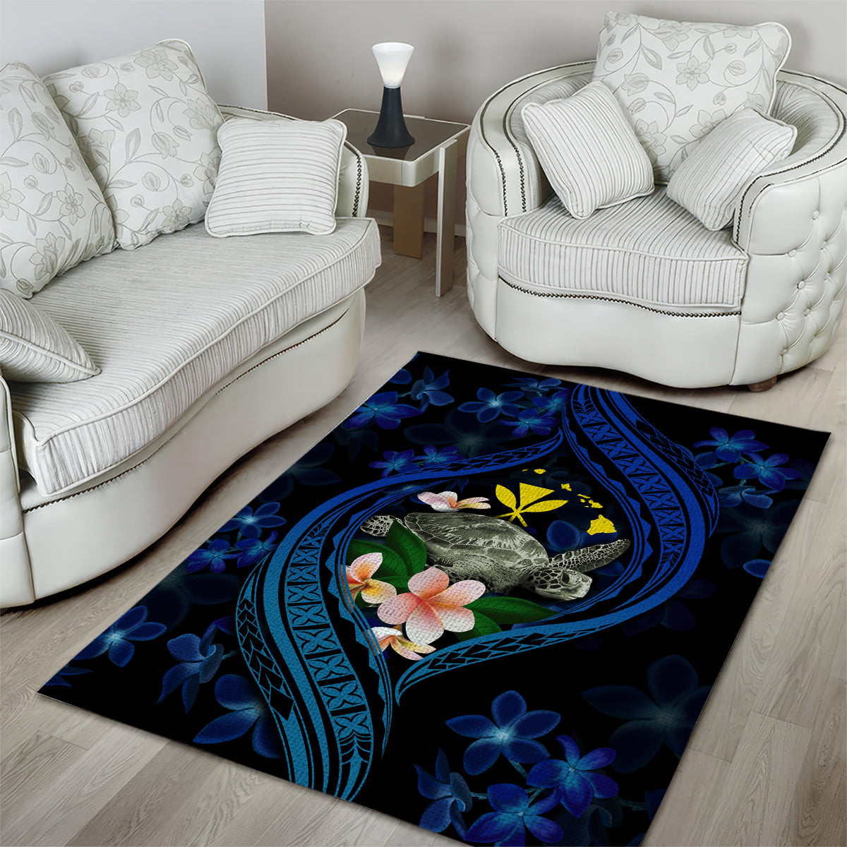 Hawaii Turtle Plumeria Flower Fanciful Area Rug