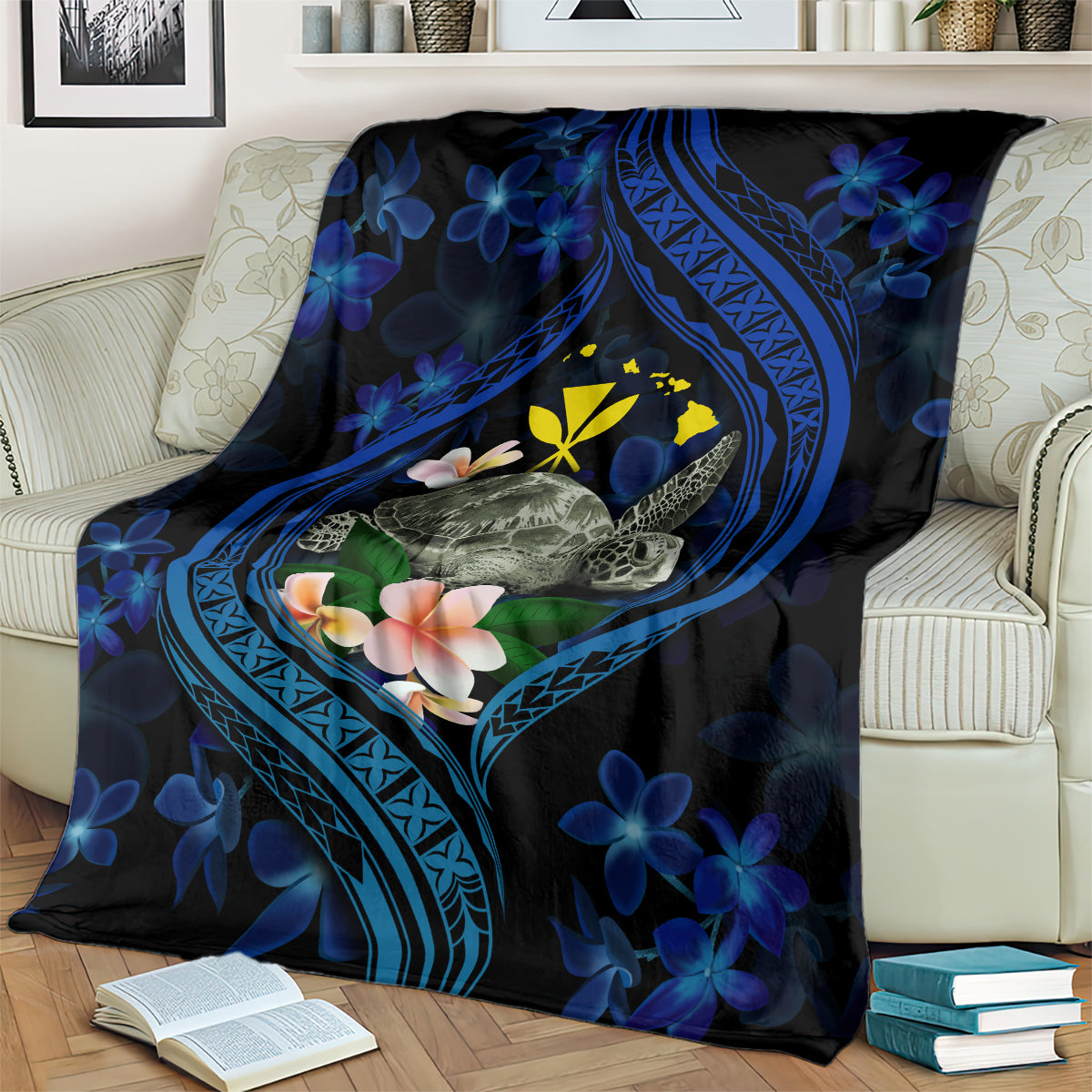 Hawaii Turtle Plumeria Flower Fanciful Blanket