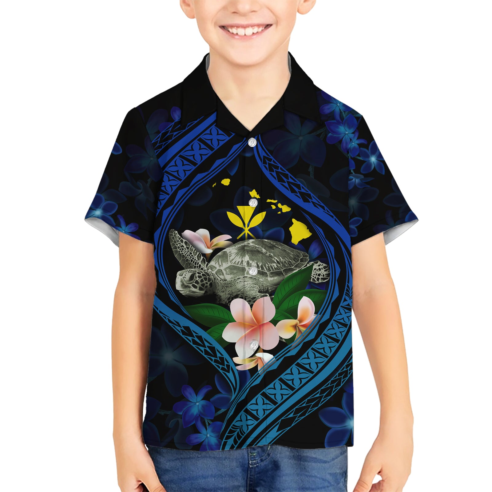 Hawaii Turtle Plumeria Flower Fanciful Kid Hawaiian Shirt
