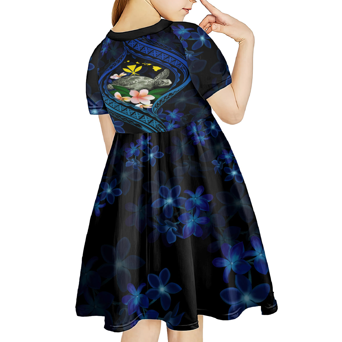 Hawaii Turtle Plumeria Flower Fanciful Kid Short Sleeve Dress