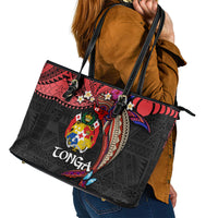 Tonga Emancipation Day Leather Tote Bag Ngatu Humpback Whale Polynesian Flower