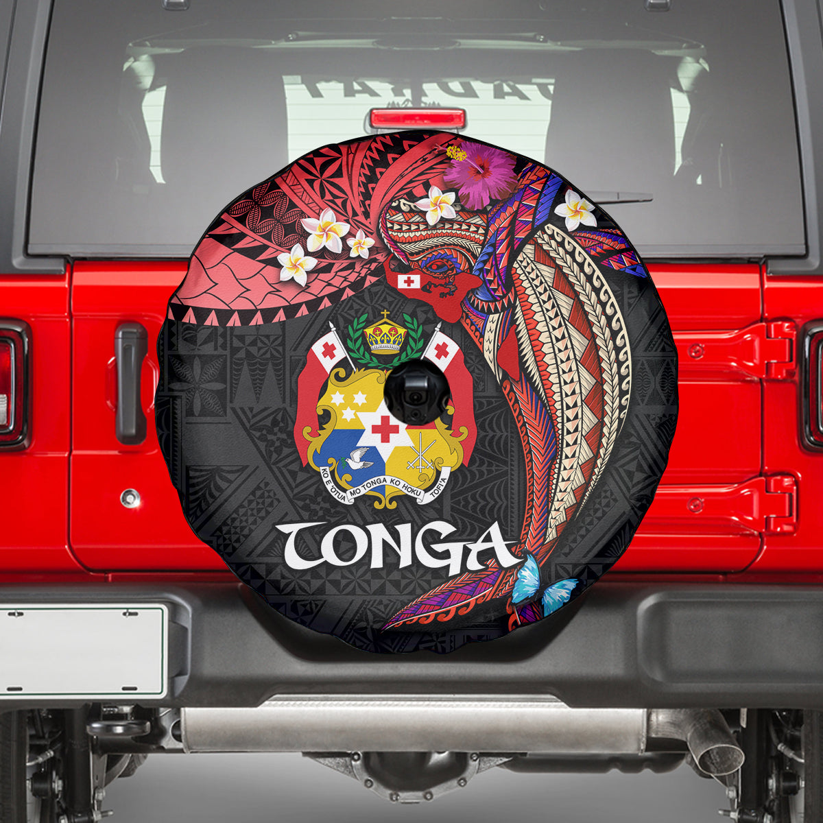 Tonga Emancipation Day Spare Tire Cover Ngatu Humpback Whale Polynesian Flower