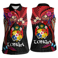 Tonga Emancipation Day Women Sleeveless Polo Shirt Ngatu Humpback Whale Polynesian Flower