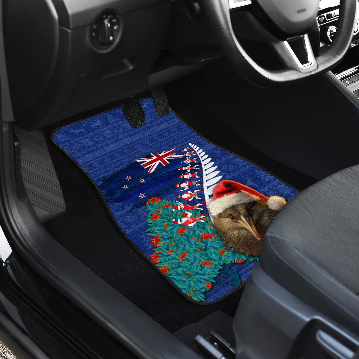 New Zealand Christmas Car Mats Kiwi Bird Santa and Silver Fern Funny Haka Dance