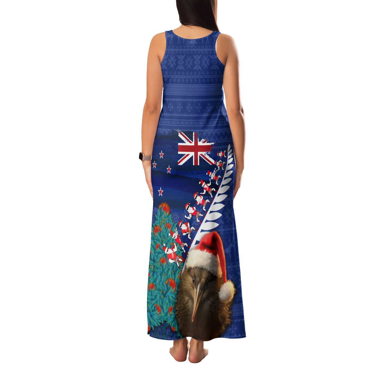 New Zealand Christmas Family Matching Tank Maxi Dress and Hawaiian Shirt Kiwi Bird Santa and Silver Fern Funny Haka Dance
