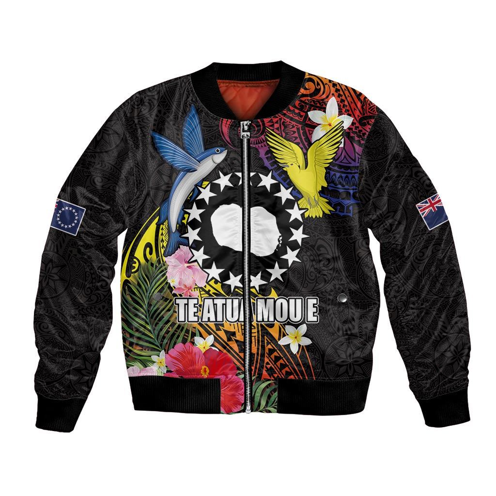 Cook Islands Independence Day Bomber Jacket Maroro and Kakaia with Hibiscus Flower Polynesian Pattern