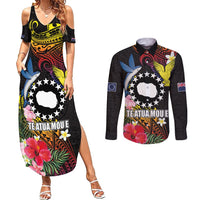 Cook Islands Independence Day Couples Matching Summer Maxi Dress and Long Sleeve Button Shirt Maroro and Kakaia with Hibiscus Flower Polynesian Pattern