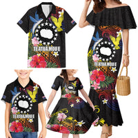 Cook Islands Independence Day Family Matching Mermaid Dress and Hawaiian Shirt Maroro and Kakaia with Hibiscus Flower Polynesian Pattern