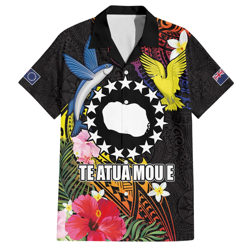 Cook Islands Independence Day Family Matching Off Shoulder Short Dress and Hawaiian Shirt Maroro and Kakaia with Hibiscus Flower Polynesian Pattern