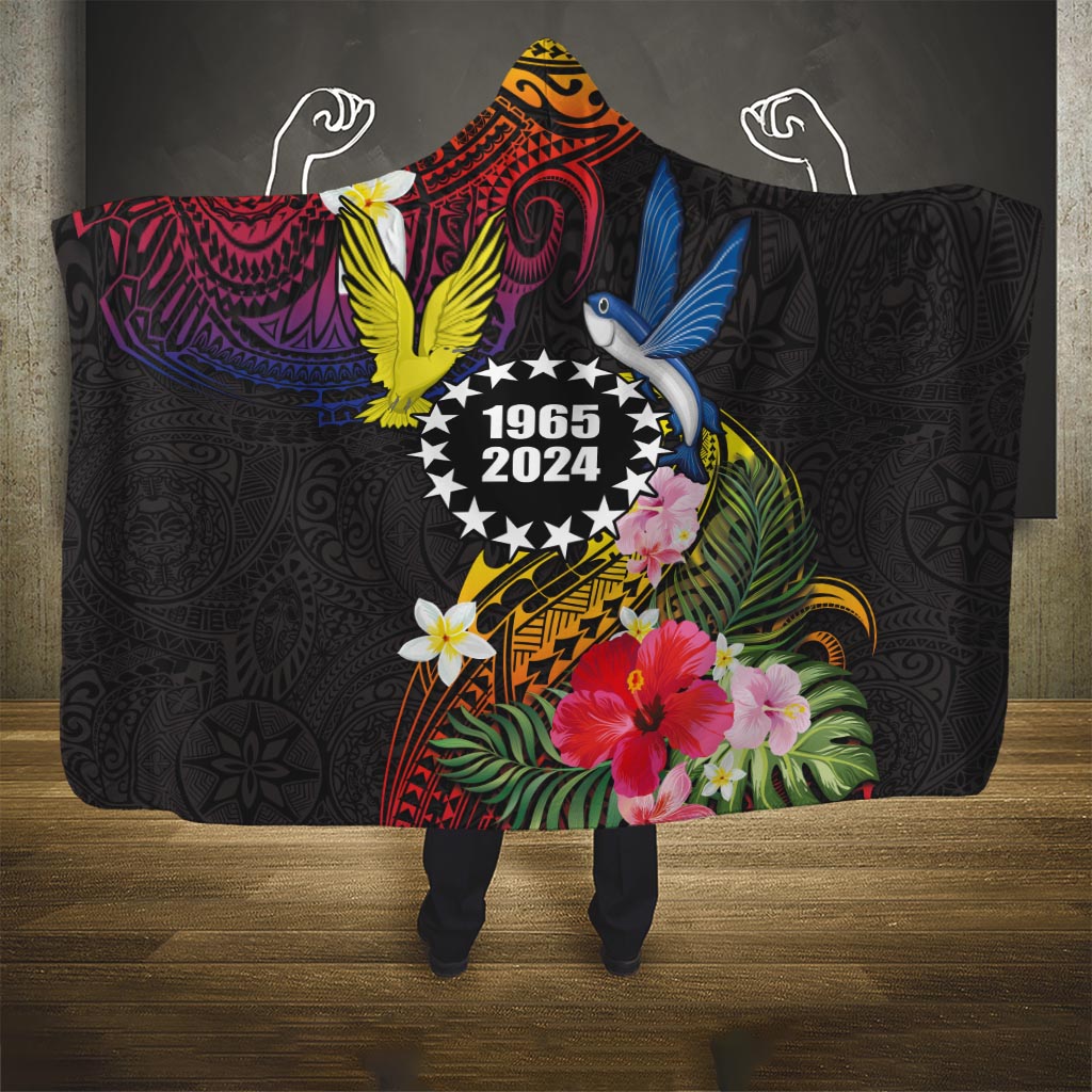 Cook Islands Independence Day Hooded Blanket Maroro and Kakaia with Hibiscus Flower Polynesian Pattern LT03 - Polynesian Pride