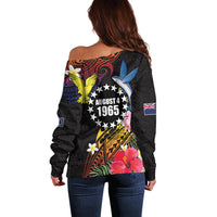 Cook Islands Independence Day Off Shoulder Sweater Maroro and Kakaia with Hibiscus Flower Polynesian Pattern