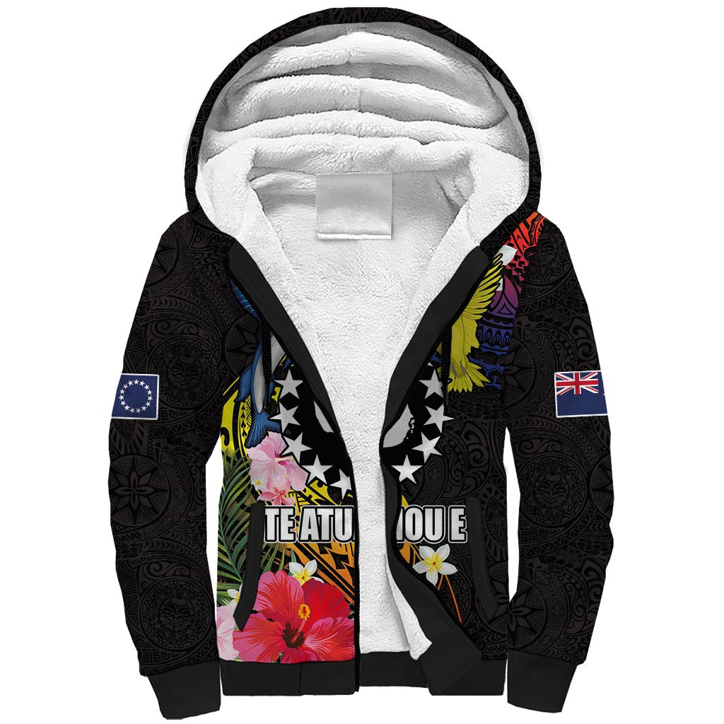 Cook Islands Independence Day Sherpa Hoodie Maroro and Kakaia with Hibiscus Flower Polynesian Pattern