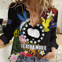 Cook Islands Independence Day Women Casual Shirt Maroro and Kakaia with Hibiscus Flower Polynesian Pattern