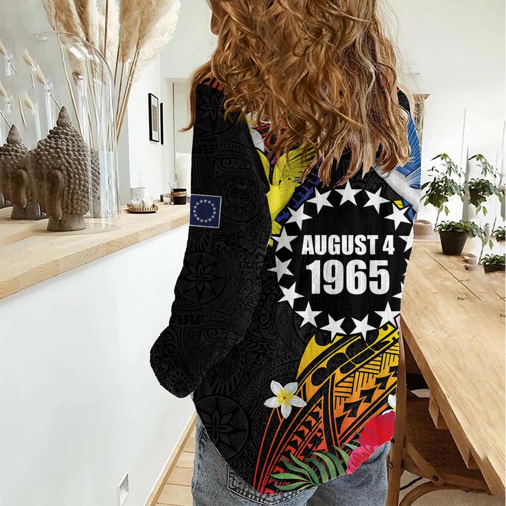 Cook Islands Independence Day Women Casual Shirt Maroro and Kakaia with Hibiscus Flower Polynesian Pattern