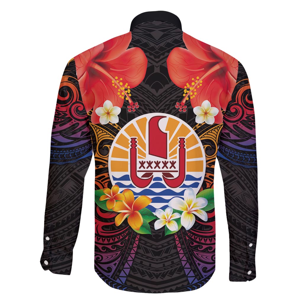 French Polynesia Bastille Day Family Matching Long Sleeve Bodycon Dress and Hawaiian Shirt Tiare Flower and National Seal Polynesian Pattern