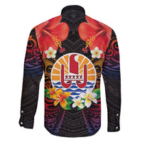 French Polynesia Bastille Day Family Matching Long Sleeve Bodycon Dress and Hawaiian Shirt Tiare Flower and National Seal Polynesian Pattern