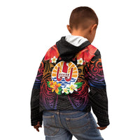 French Polynesia Bastille Day Kid Hoodie Tiare Flower and National Seal Polynesian Pattern