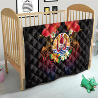 French Polynesia Bastille Day Quilt Tiare Flower and National Seal Polynesian Pattern