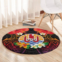 French Polynesia Bastille Day Round Carpet Tiare Flower and National Seal Polynesian Pattern
