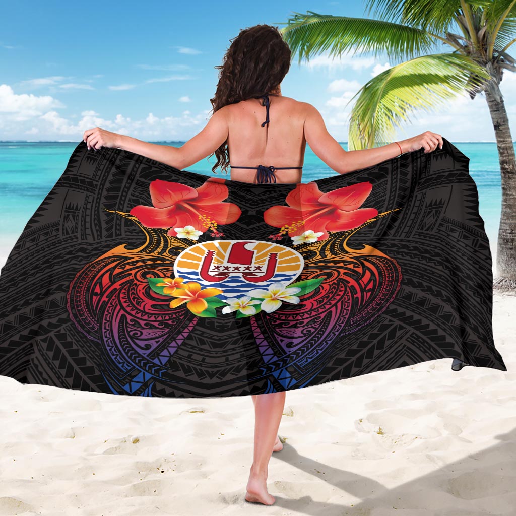 French Polynesia Bastille Day Sarong Tiare Flower and National Seal Polynesian Pattern