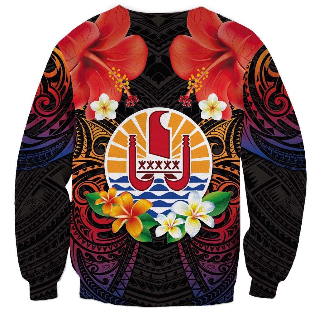 French Polynesia Bastille Day Sweatshirt Tiare Flower and National Seal Polynesian Pattern