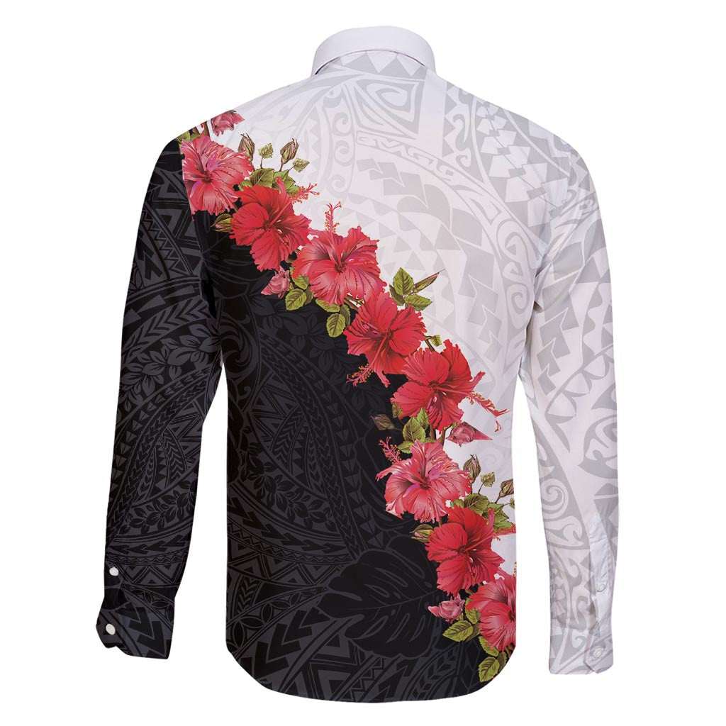 Hawaii Red Hibiscus Flowers Family Matching Mermaid Dress and Hawaiian Shirt Polynesian Pattern With Half Black White Version