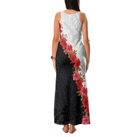Hawaii Red Hibiscus Flowers Family Matching Tank Maxi Dress and Hawaiian Shirt Polynesian Pattern With Half Black White Version