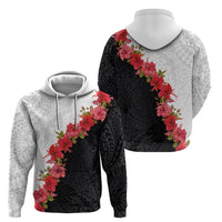 Hawaii Red Hibiscus Flowers Hoodie Polynesian Pattern With Half Black White Version