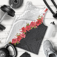 Hawaii Red Hibiscus Flowers Men Tank Top Polynesian Pattern With Half Black White Version