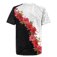 Hawaii Red Hibiscus Flowers Rugby Jersey Polynesian Pattern With Half Black White Version
