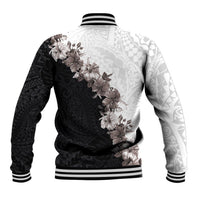 Hawaii Grayscale Hibiscus Flowers Baseball Jacket Polynesian Pattern With Half Black White Version