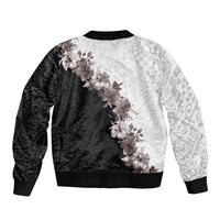 Hawaii Grayscale Hibiscus Flowers Bomber Jacket Polynesian Pattern With Half Black White Version