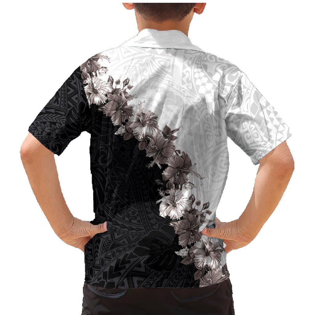 Hawaii Grayscale Hibiscus Flowers Family Matching Mermaid Dress and Hawaiian Shirt Polynesian Pattern With Half Black White Version