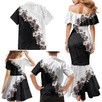Hawaii Grayscale Hibiscus Flowers Family Matching Mermaid Dress and Hawaiian Shirt Polynesian Pattern With Half Black White Version