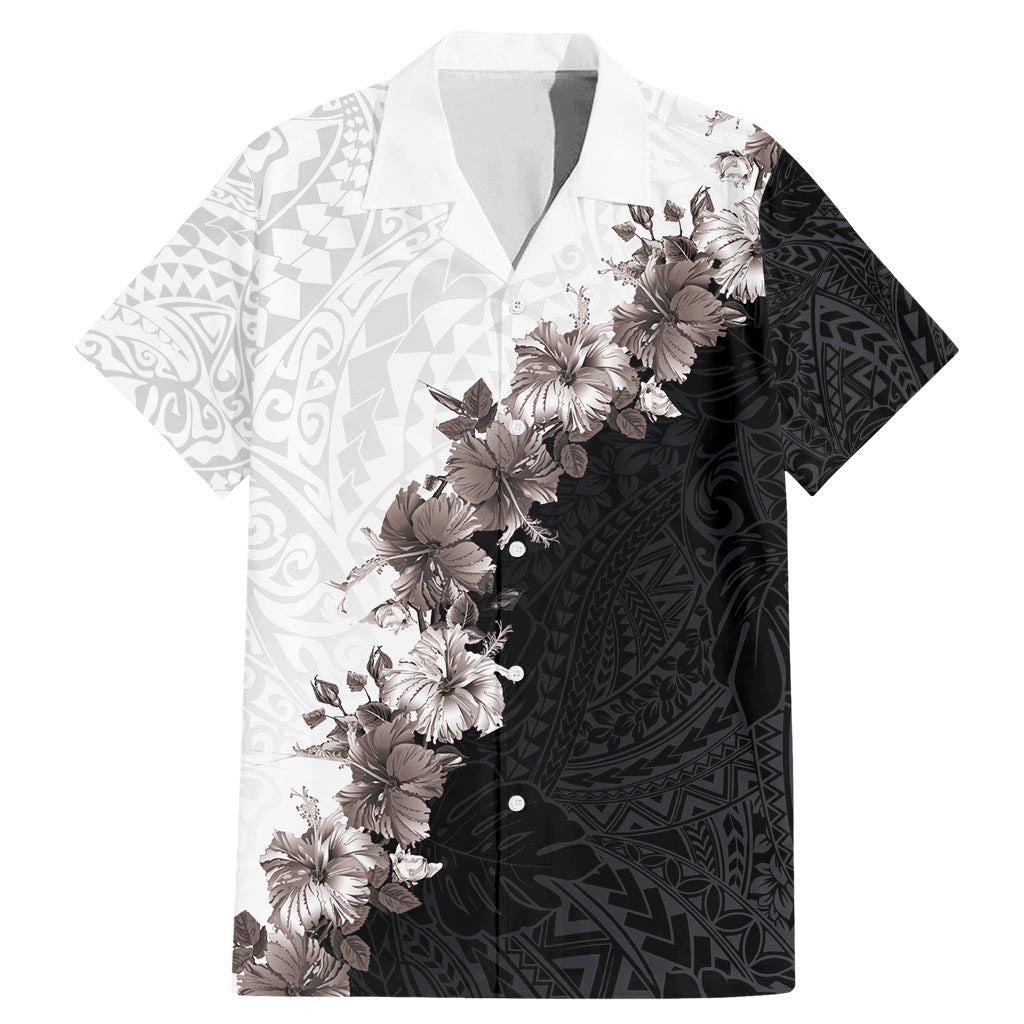 Hawaii Grayscale Hibiscus Flowers Family Matching Mermaid Dress and Hawaiian Shirt Polynesian Pattern With Half Black White Version