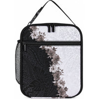 Hawaii Grayscale Hibiscus Flowers Lunch Bag LT03 10.2 × 8.3 × 4.3 inch Black - Polynesian Pride