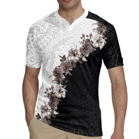 Hawaii Grayscale Hibiscus Flowers Rugby Jersey Polynesian Pattern With Half Black White Version