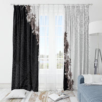 Hawaii Grayscale Hibiscus Flowers Window Curtain Polynesian Pattern With Half Black White Version