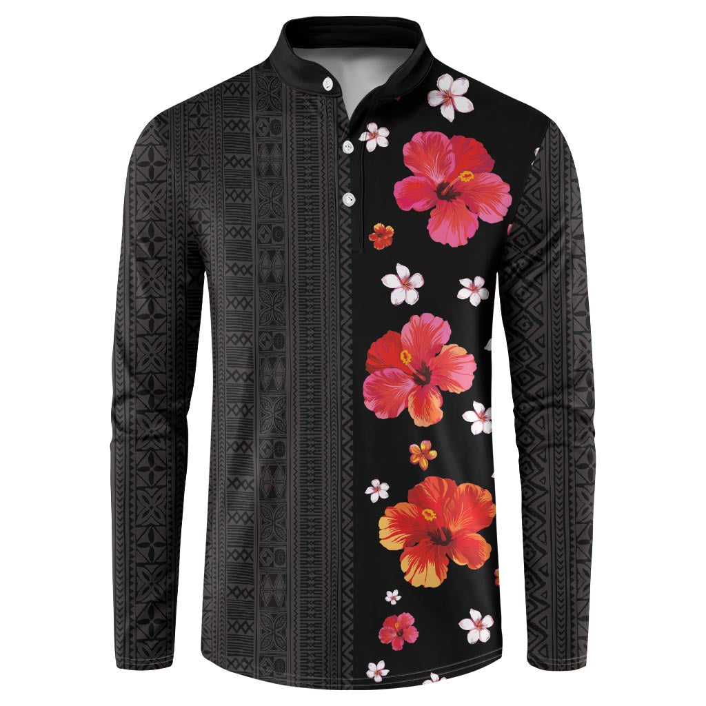 Hawaii Hibiscus and Plumeria Flowers Button Sweatshirt Tapa Tribal Pattern Half Style Colorful Mode