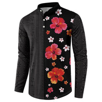 Hawaii Hibiscus and Plumeria Flowers Button Sweatshirt Tapa Tribal Pattern Half Style Colorful Mode