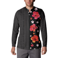 Hawaii Hibiscus and Plumeria Flowers Button Sweatshirt Tapa Tribal Pattern Half Style Colorful Mode