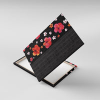 Hawaii Hibiscus and Plumeria Flowers Canvas Wall Art Tapa Tribal Pattern Half Style Colorful Mode