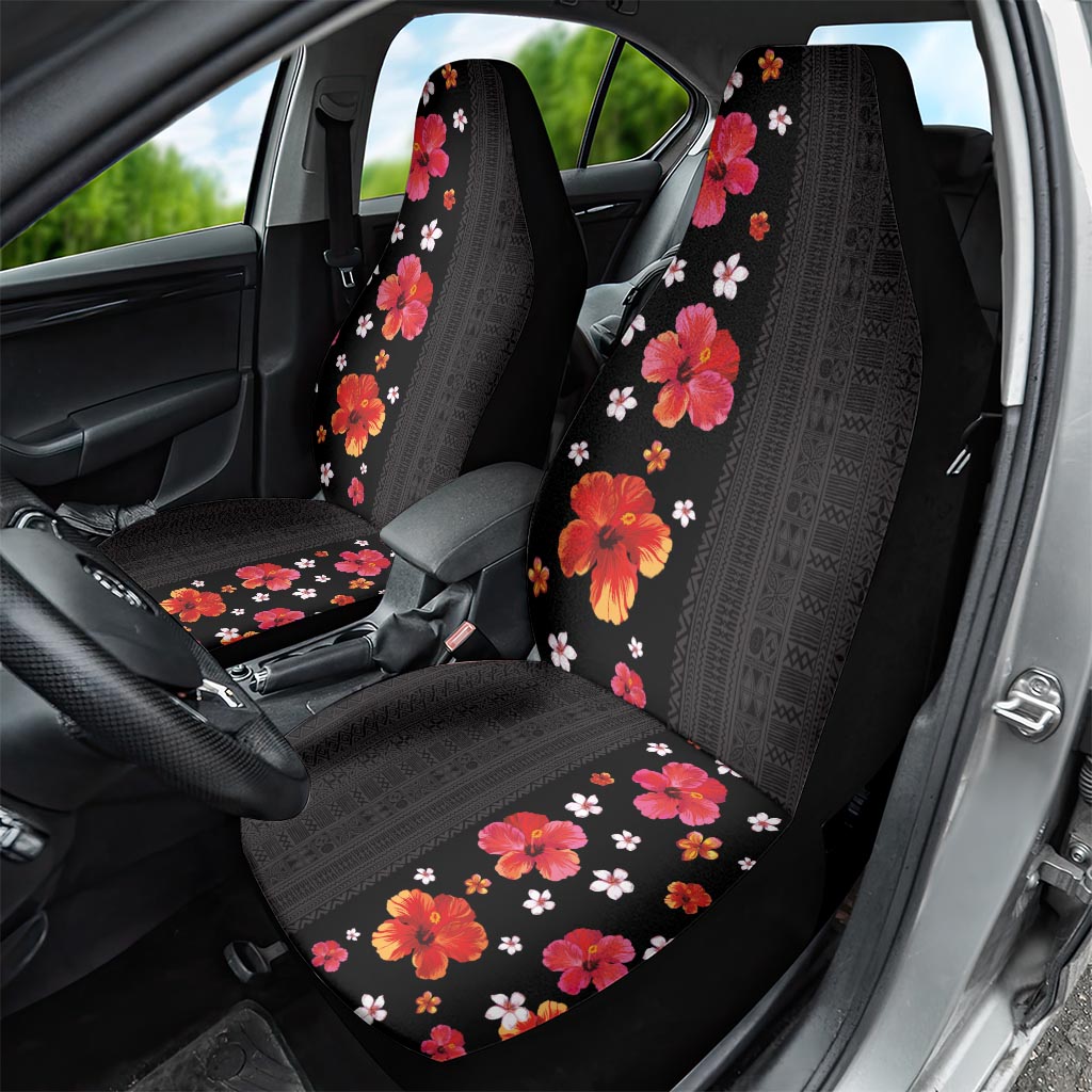 Hawaii Hibiscus and Plumeria Flowers Car Seat Cover Tapa Tribal Pattern Half Style Colorful Mode