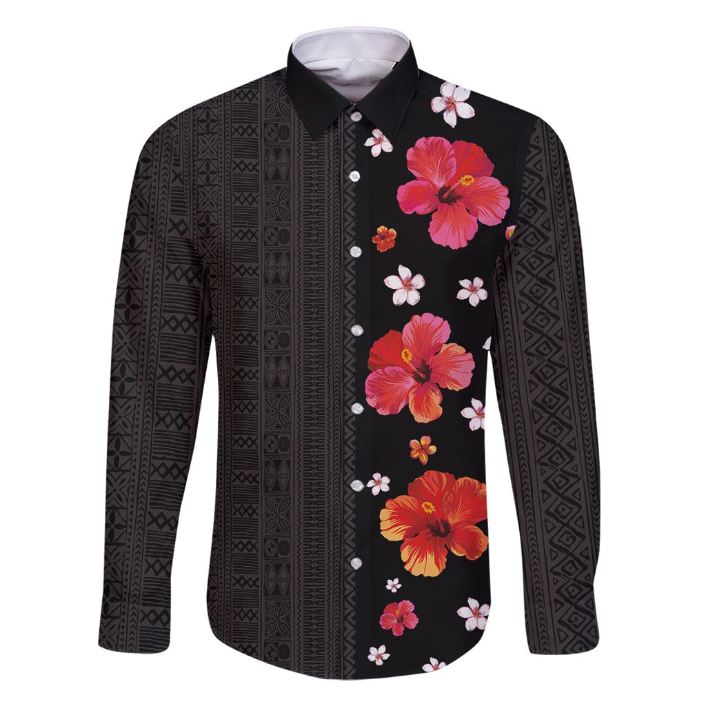 Hawaii Hibiscus and Plumeria Flowers Family Matching Off Shoulder Short Dress and Hawaiian Shirt Tapa Tribal Pattern Half Style Colorful Mode