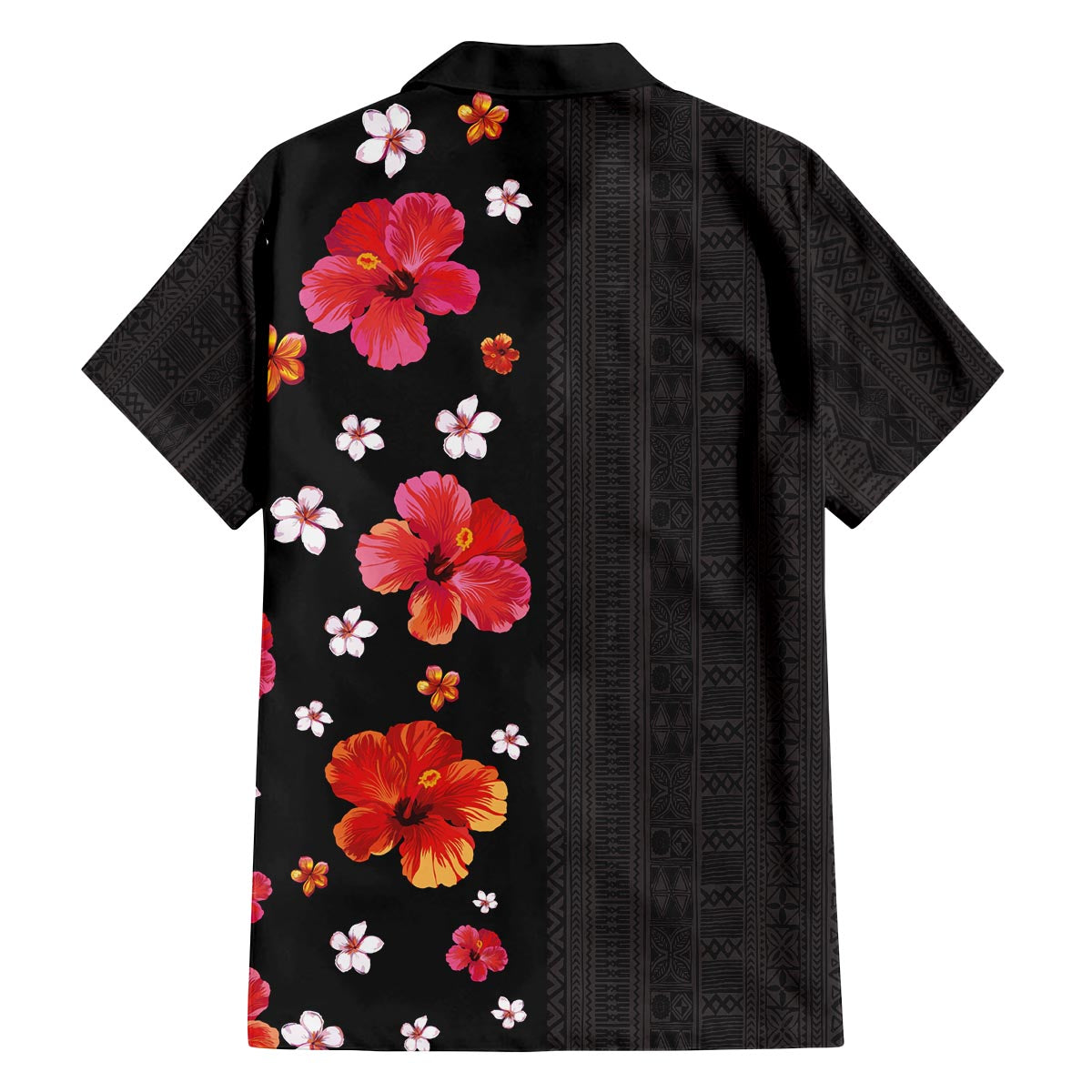 Hawaii Hibiscus and Plumeria Flowers Family Matching Puletasi and Hawaiian Shirt Tapa Tribal Pattern Half Style Colorful Mode