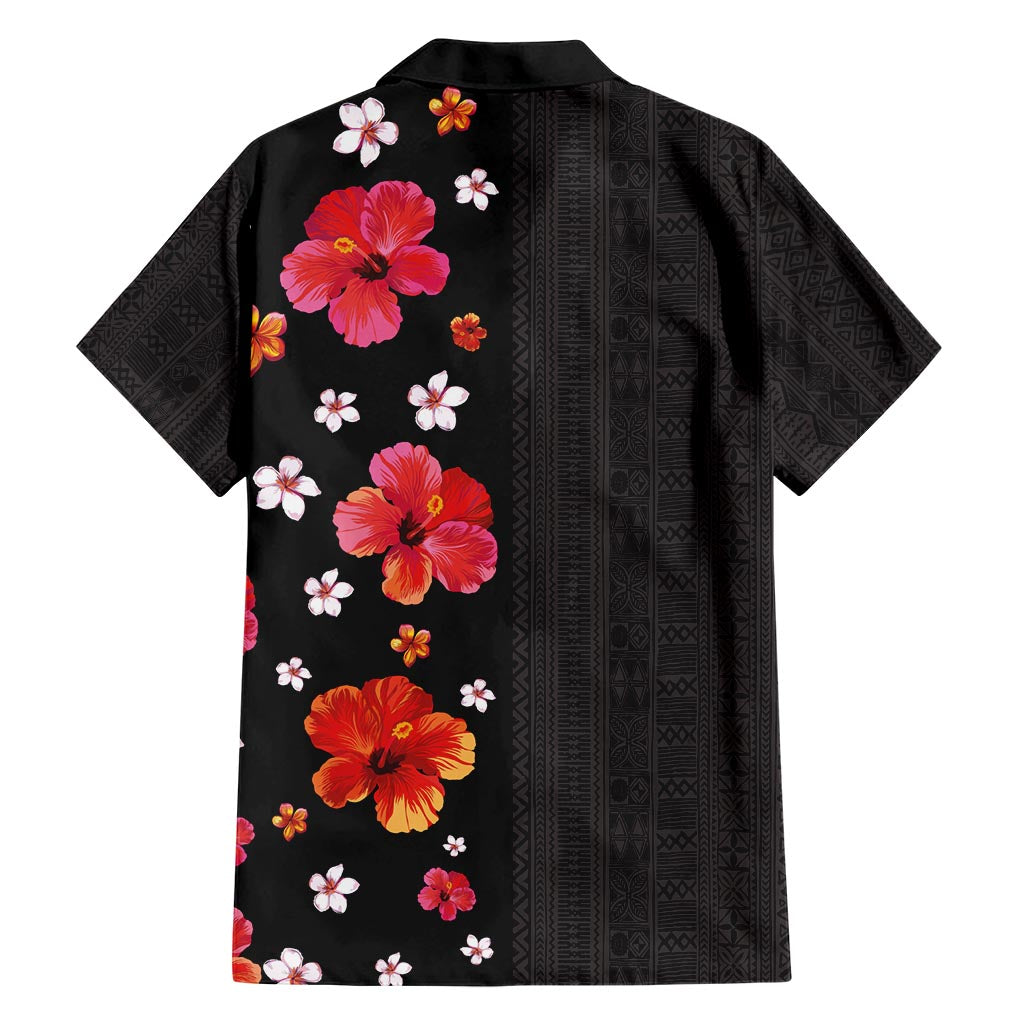 Hawaii Hibiscus and Plumeria Flowers Family Matching Short Sleeve Bodycon Dress and Hawaiian Shirt Tapa Tribal Pattern Half Style Colorful Mode