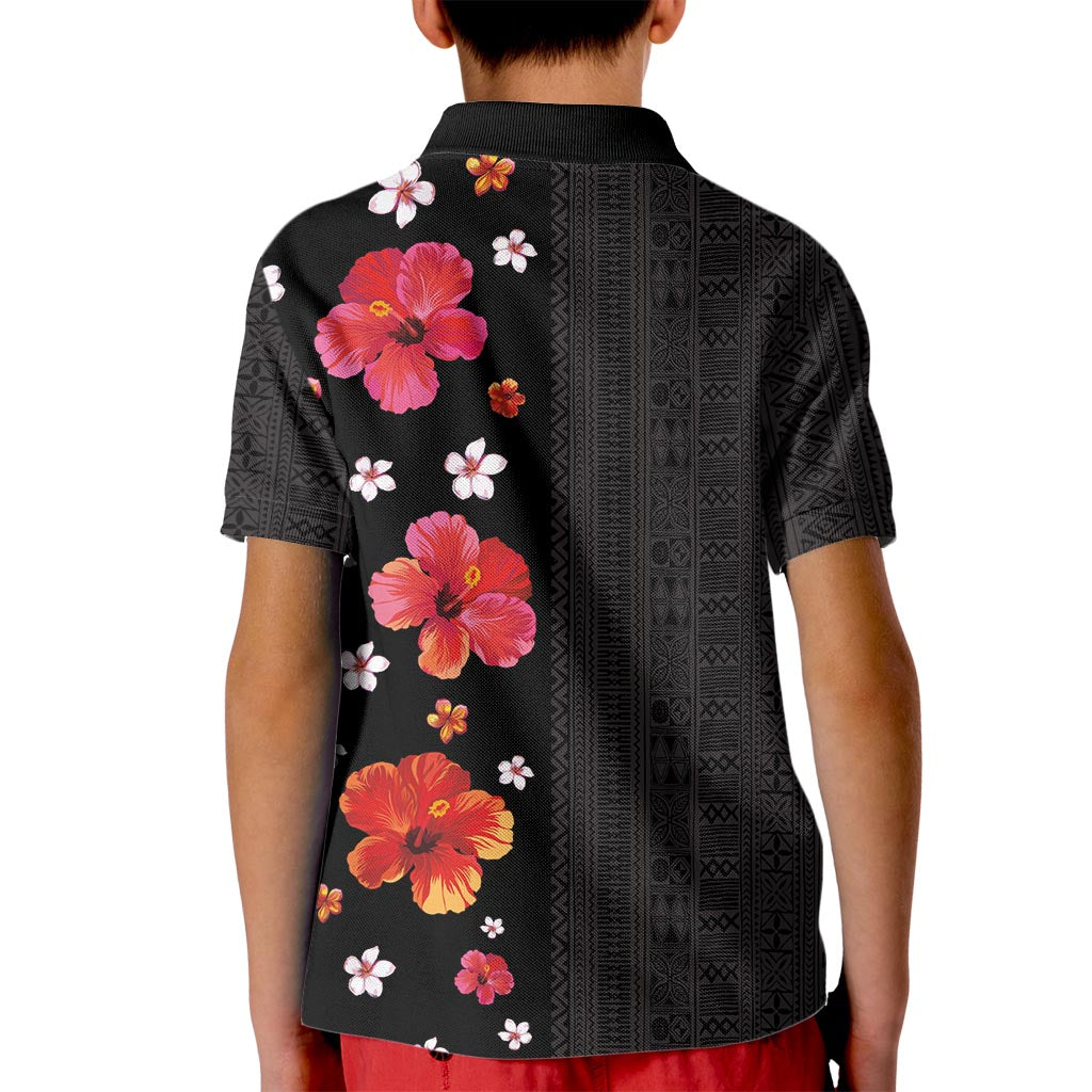 Hawaii Hibiscus and Plumeria Flowers Kid Polo Shirt Tapa Tribal Pattern Half Style Colorful Mode LT03 - Polynesian Pride