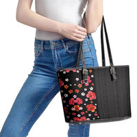 Hawaii Hibiscus and Plumeria Flowers Leather Tote Bag Tapa Tribal Pattern Half Style Colorful Mode