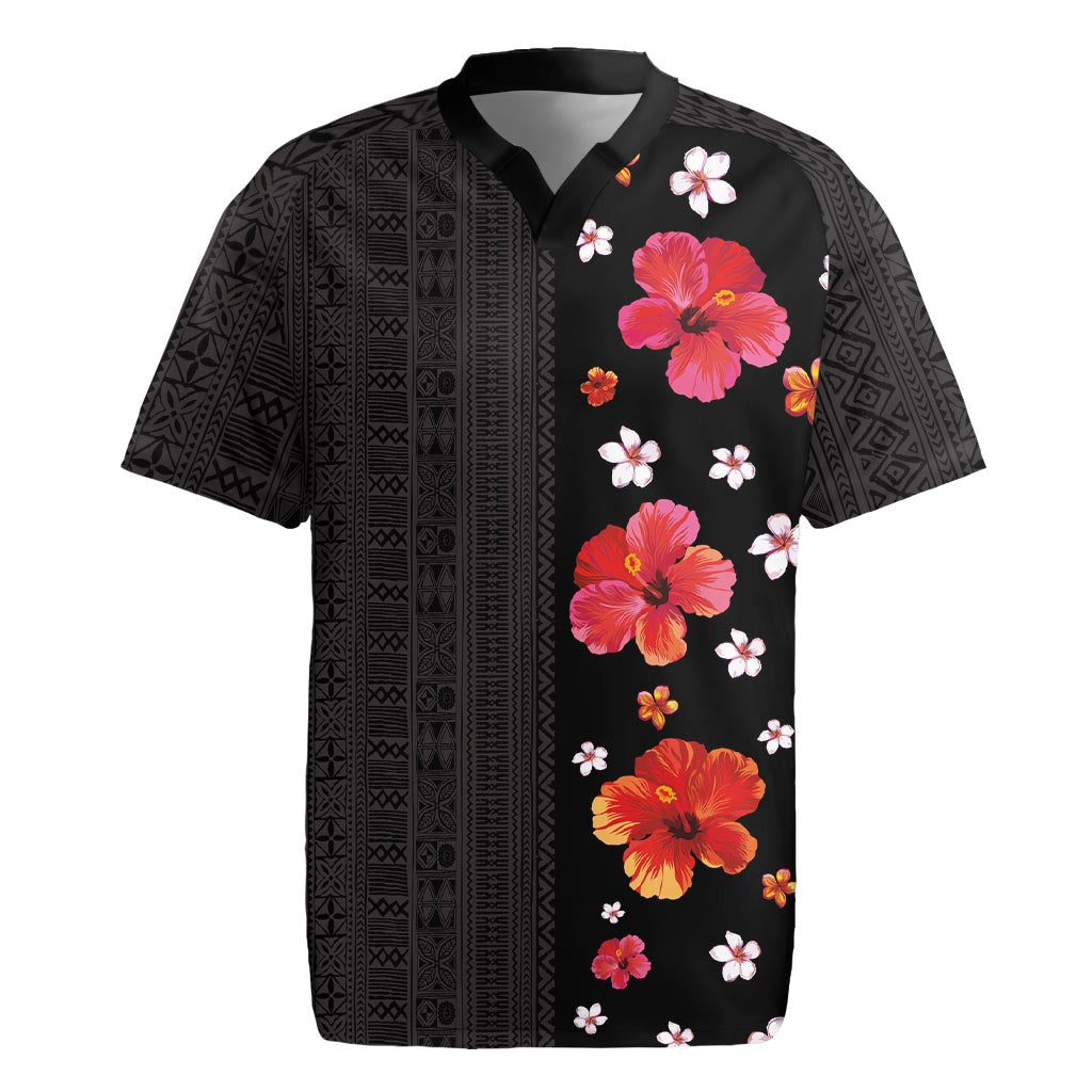 Hawaii Hibiscus and Plumeria Flowers Rugby Jersey Tapa Tribal Pattern Half Style Colorful Mode